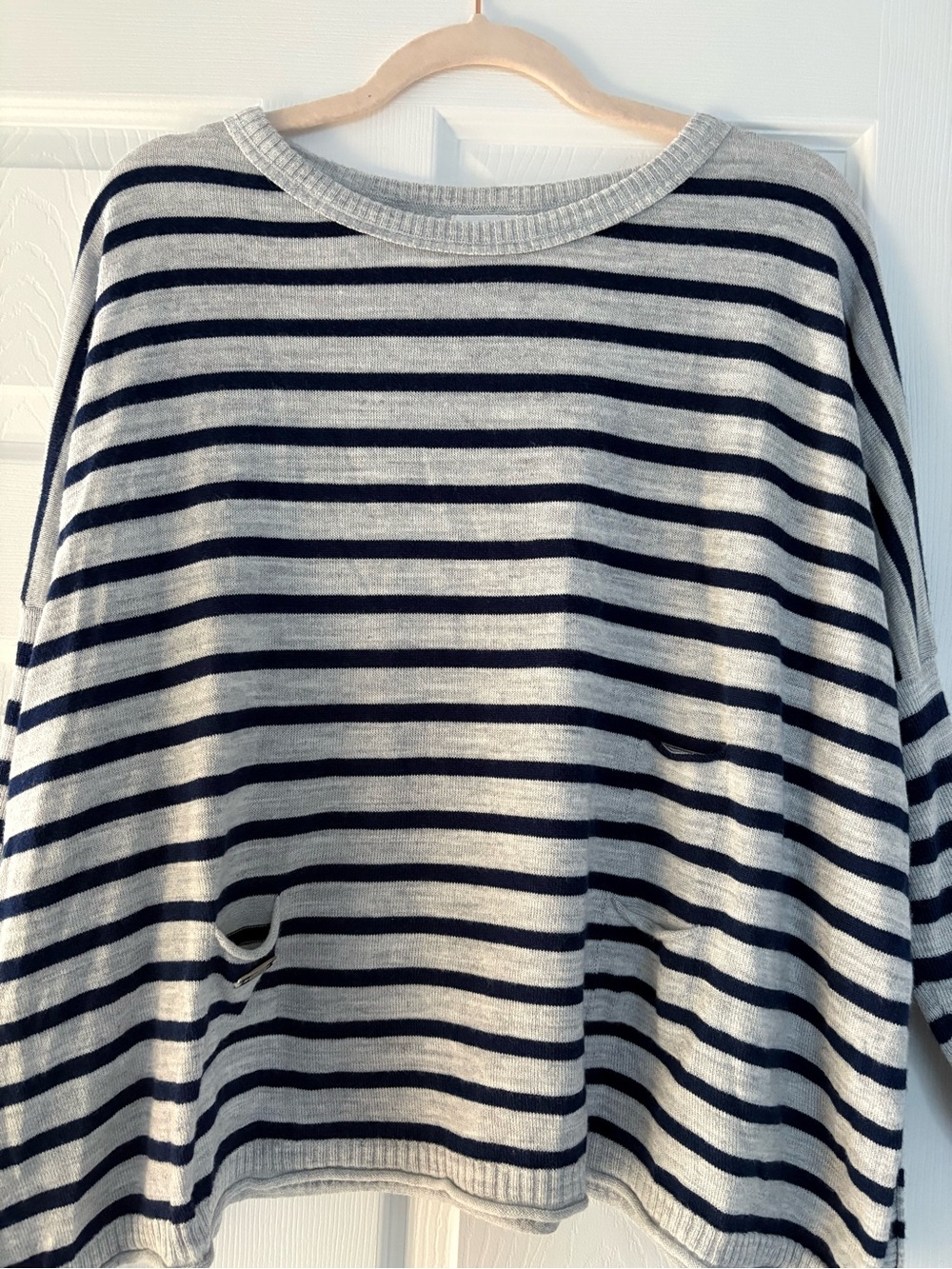 Mersea Petite Striped Crewneck Women’s Sweater - Gray and Blue